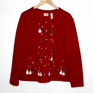 VINTAGE Holiday Ugly Sweater Heavy Cotton Sweatshirt Winter Scene Embroidery XL